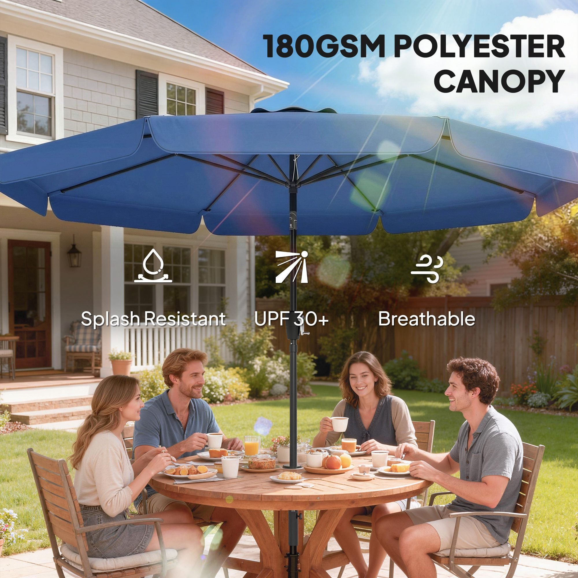 Outsunny 3 m Garden Parasol with Tilt Mechanism & Crank Handle, UPF 30+ Patio Umbrella Outdoor Table Umbrella, Dark Blue 