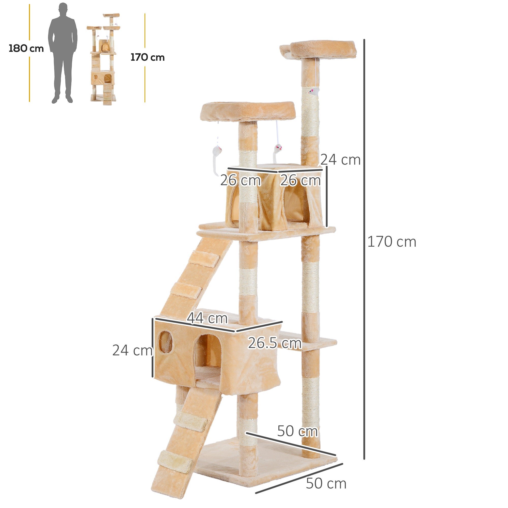 PawHut Cat Tree Scratching House, Activity Play Centre 