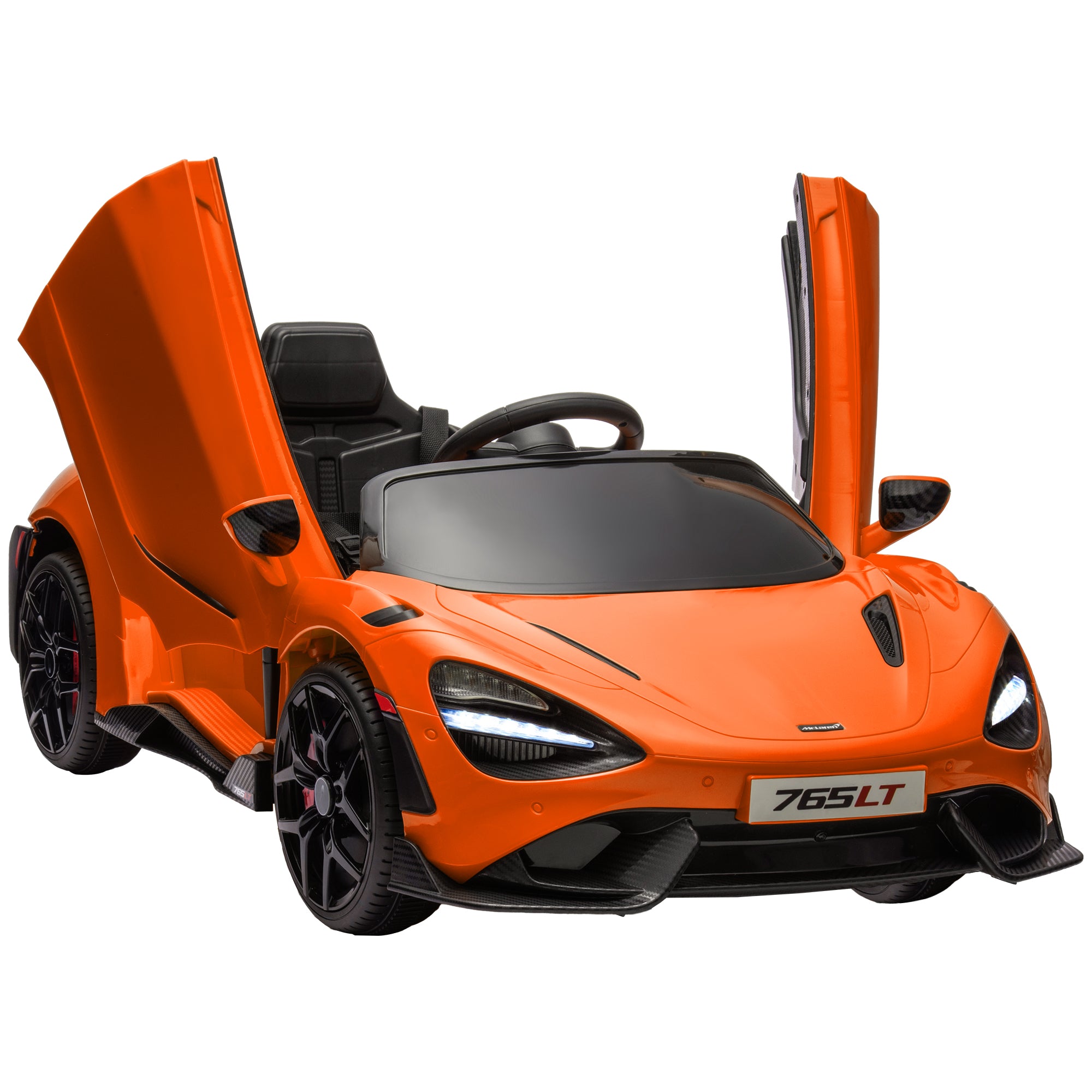 AIYAPLAY McLaren 765LT Licensed 12V Kids Electric Ride on Car with Butterfly Doors, Remote Control, Transport Wheels, Orange 