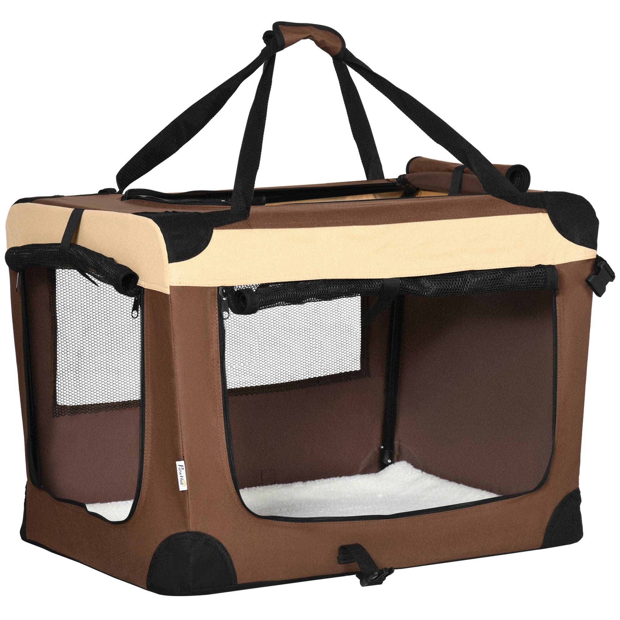 PawHut 70cm Foldable Pet Carrier, with Cushion, for Small Dogs and Cats - Brown 