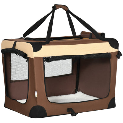 PawHut 70cm Foldable Pet Carrier, with Cushion, for Small Dogs and Cats - Brown 