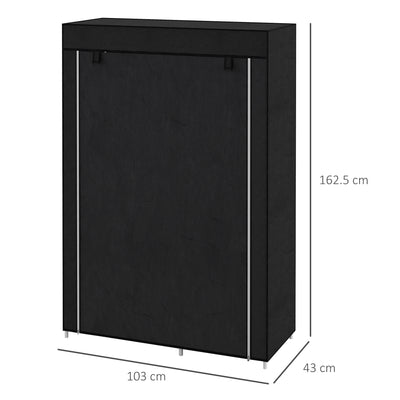 HOMCOM Fabric Wardrobe, Portable Wardrobe with 6 Shelves, 1 Hanging Rail, Foldable Closets, 103 x 43 x 162.5 cm, Black 