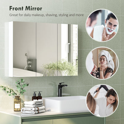 HOMCOM Three-Mirror Bathroom Storage Cabinet - White 