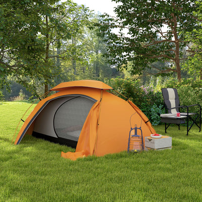 Outsunny Aluminium Frame Camping Tent Dome Tent with Removable Rainfly, 2000mm Waterproof, for 1-2 Man, Orange 
