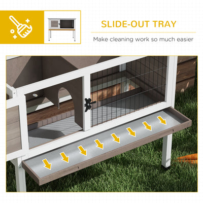 PawHut Wooden Guinea Pig Hutch, Small Animal Cage with Slide-out Tray, Openable Asphalt Roof, 84 x 43 x 70cm, Brown 