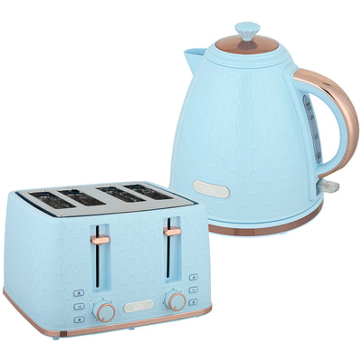 HOMCOM Kettle and Toaster Set, 1.7L 3000W Fast Boil Jug Kettle, 4 Slice Toaster with 7 Level Browning Controls, Light Blue 
