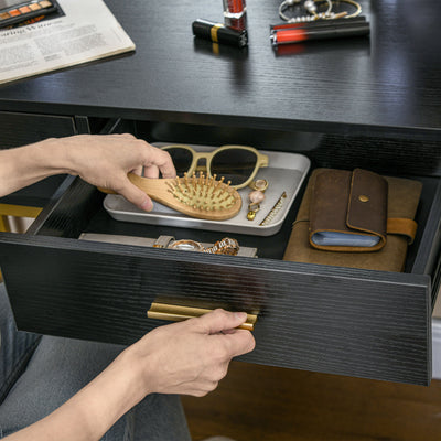 HOMCOM Dressing Table Set, with Storage and Stool - Black 