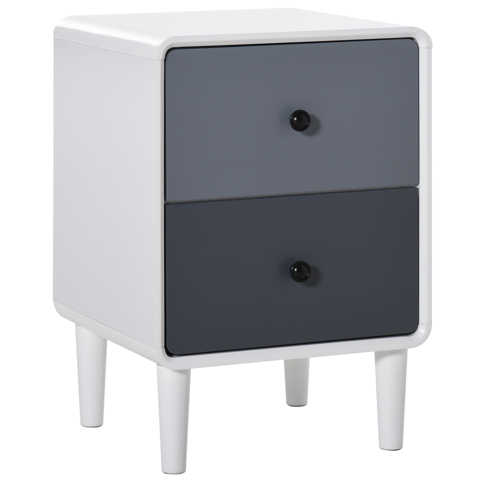 HOMCOM Modern Side Cabinet Nightstand Home Organizer with 2 Storage Drawer Unit for Bedroom, Living Room 
