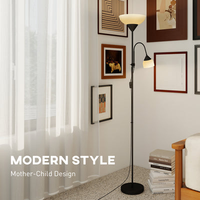 HOMCOM LED Floor Lamp for Living Room, 180cm Tall Standing Lamp, Mother and Child Uplighter with Adjustable Gooseneck, 3000K/4500K/6500K Colour Temperatures, Black 