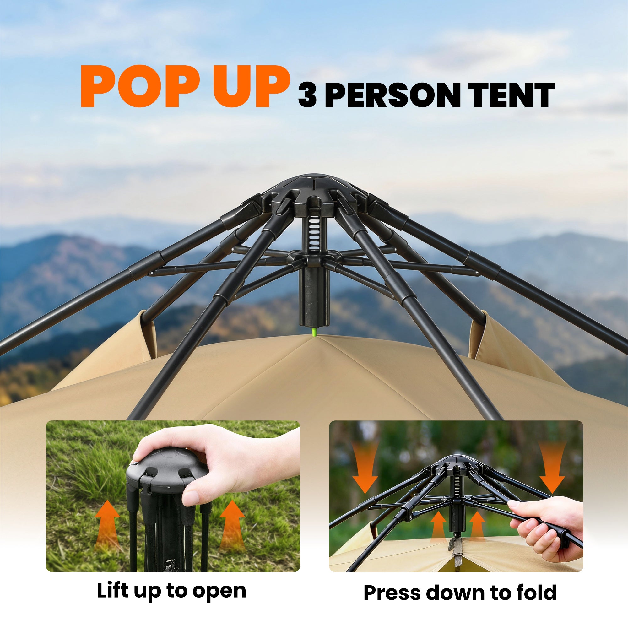 Outsunny Double Layer Instant Pop Up Tent with Rainfly, Portable Camping Shelter with Sewn-in Groundsheet and Carry Bag, Khaki 