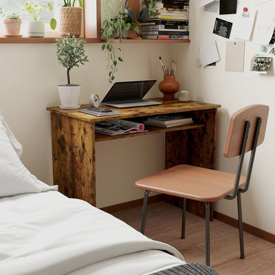 HOMCOM Boxy Work Desk, with Shelf - Wood-Effect 