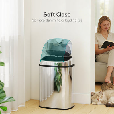 HOMCOM 50L Stainless Steel Sensor Bin - Silver Tone 