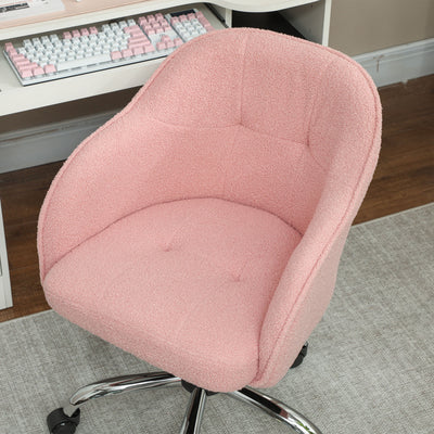 HOMCOM Teddy Fleece Swivel Office Chair - Pink 