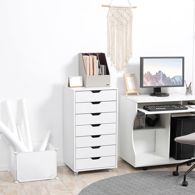 Vinsetto Vertical Filing Cabinet, 7-drawer File Cabinet, Mobile Office Cabinet on Wheels for Study, Home Office, White 