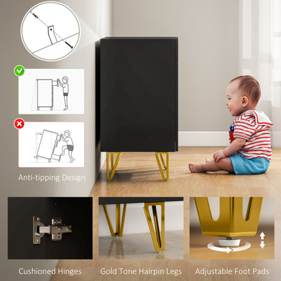 HOMCOM Modern Luxe High Gloss Sideboard, with Hairpin Legs - Black 