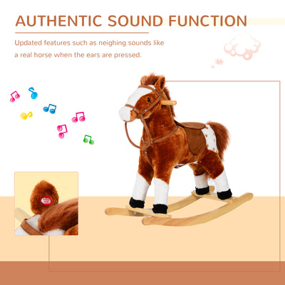 HOMCOM Baby Rocking Horse Plush Ride on Animals Rocker with Sound Handle Grip for kids 3-6 years - Brown 