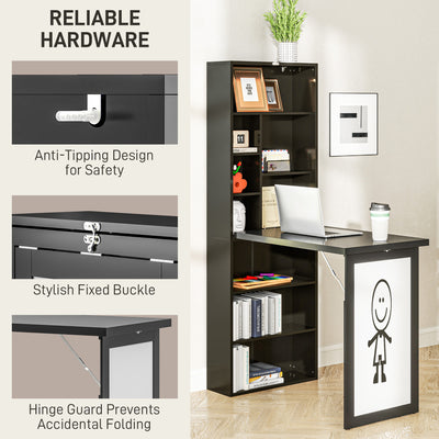 HOMCOM Three-Part Work Desk, with Storage and Writing Board - Black 