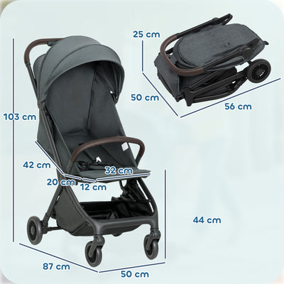 AIYAPLAY Foldable Baby Stroller with Adjustable Seat, 5-Point Harness, Canopy, Basket, 6.3kg Lightweight & Compact, Dark Grey 