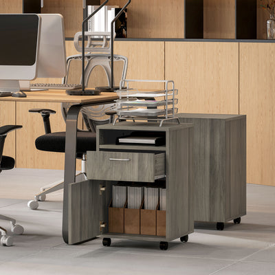 HOMCOM 60cm Filing Cabinet with Drawer, Open Shelf, Metal Handles and 4 Wheels, Office Home Organiser Mobile Printer, Grey 