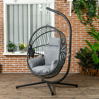 Outsunny Metal Stand Hanging Egg Chair, with Full Body Padded Seat - Grey 