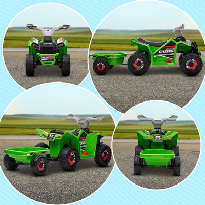 HOMCOM 6V Quad Bike with Back Trailer, Wear-Resistant Wheels, for Ages 18-36 Months, Green 