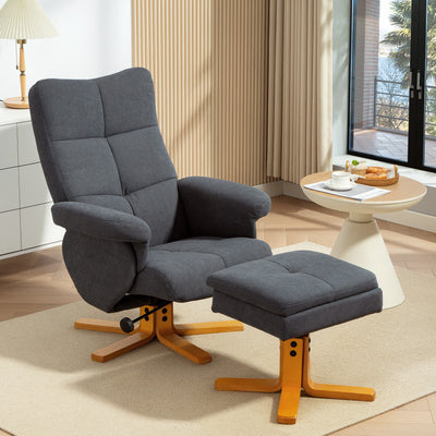 HOMCOM Linen-Look Recliner, with Storage Ottoman - Grey 