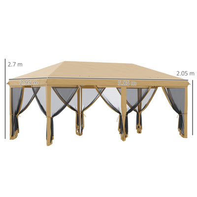 Outsunny 3 x 6m Pop Up Gazebo, Outdoor Canopy Shelter, Marquee Party Wedding Tent with 6 Mesh Walls and Carry Bag, Beige 