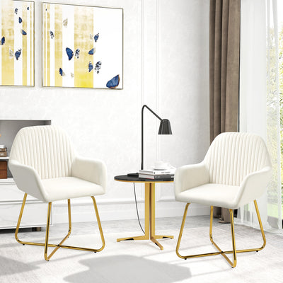 HOMCOM Modern Arm Chair Set of 2 Upholstered Accent Chair with Metal Base for Living Room Cream White 