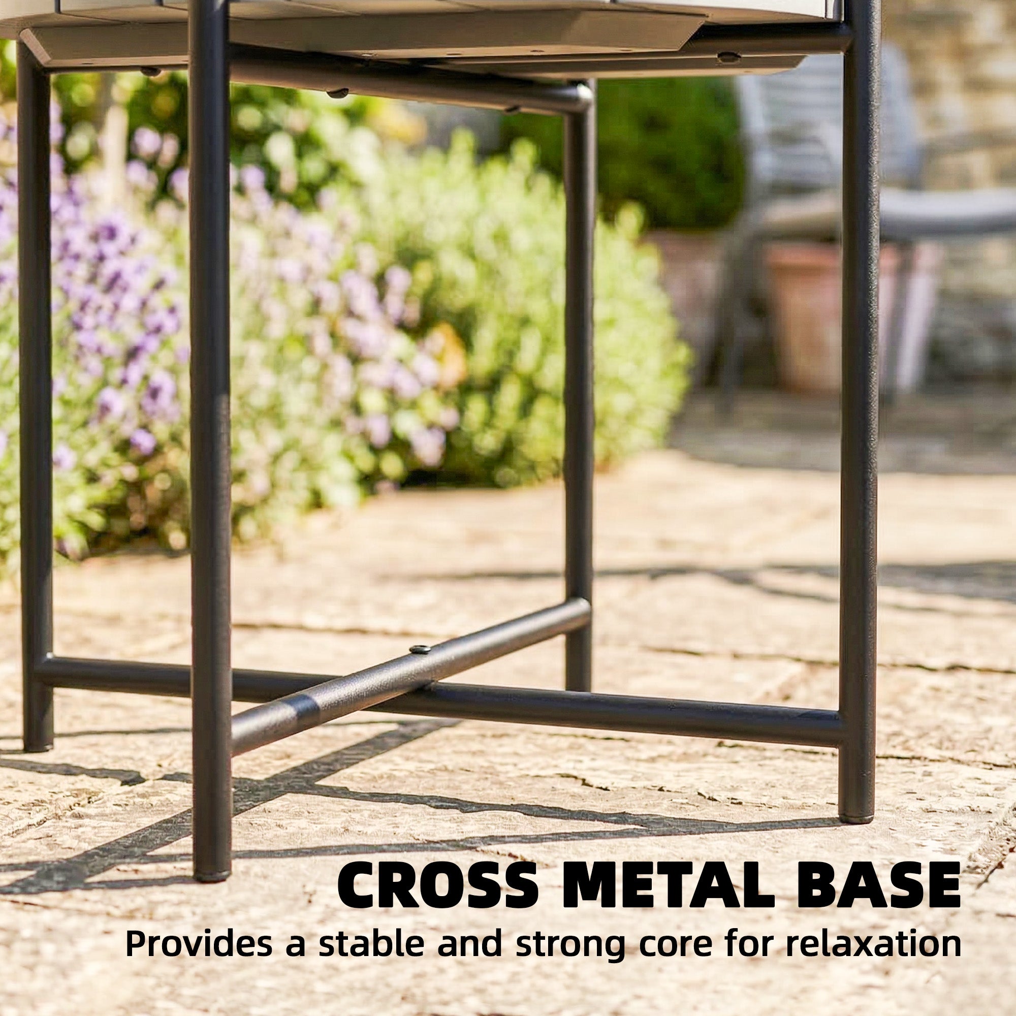 Outsunny 54 cm Round Outdoor Side Table, Industrial Small Garden Table with Slatted Wood Top and Metal Frame, Dark Grey 