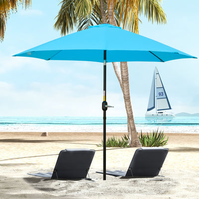 Outsunny 2.6M Patio Parasol Sun Umbrella, Tilt Shade Shelter Canopy with Crank 8 Ribs Aluminium Frame, Blue 