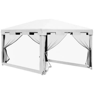 Outsunny 4 x 3 m Party Tent Wedding Gazebo Outdoor Waterproof PE Canopy Shade with Panel 