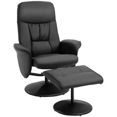 HOMCOM Swivel Recliner Chair with Footstool, PU Leather Armchair and Ottoman with High Back and Round Base for Living Room, Black 