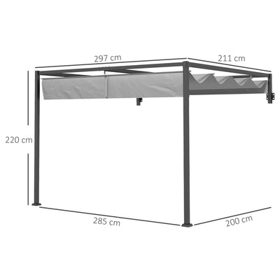 Outsunny 2 x 3(m) Lean To Steel Pergola, with Moving Fabric Canopy - Dark Grey 
