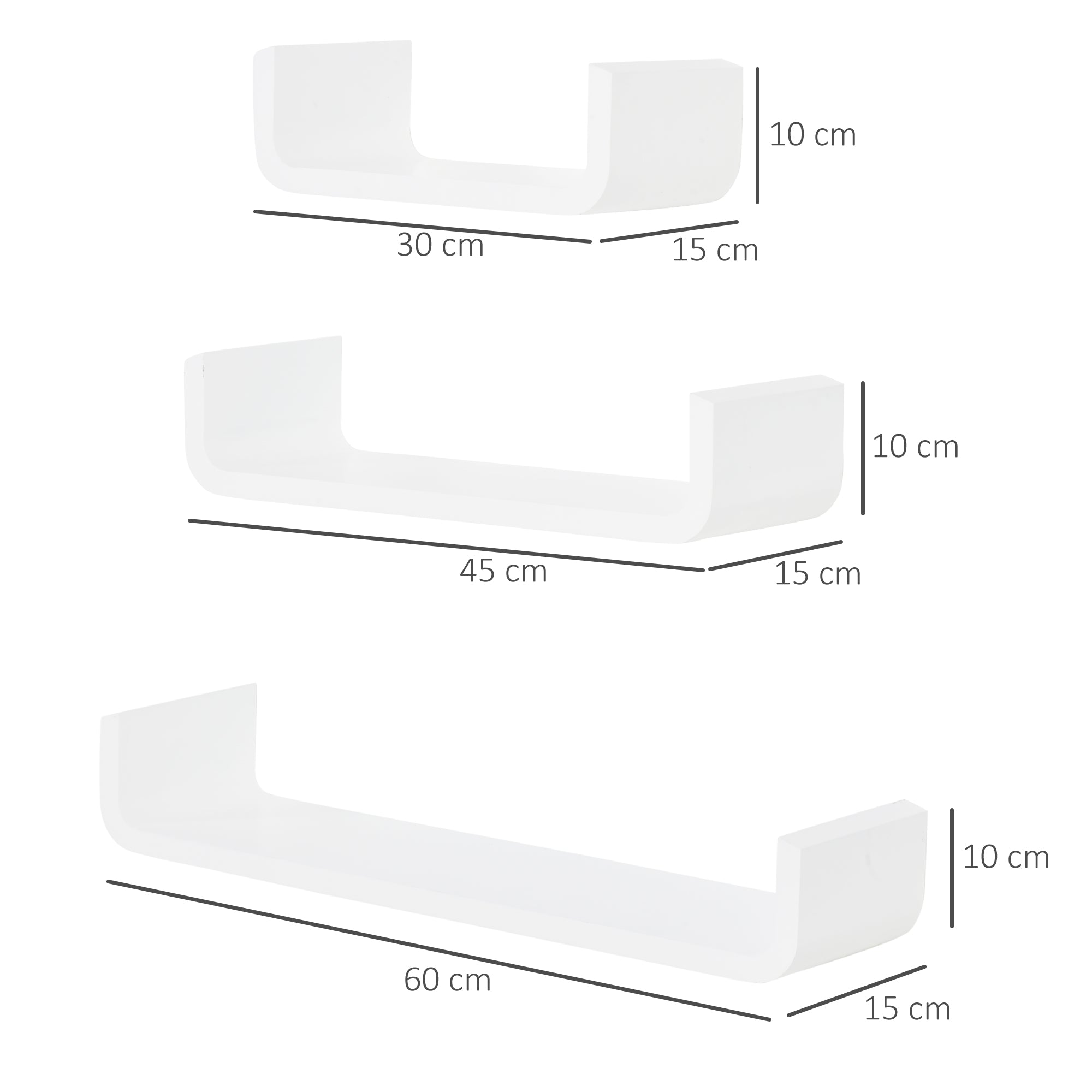 HOMCOM Floating Shelves, Set of 3 Wall Shelf, Shelves for Wall Invisible Mounting, Bedroom Living Room, White 