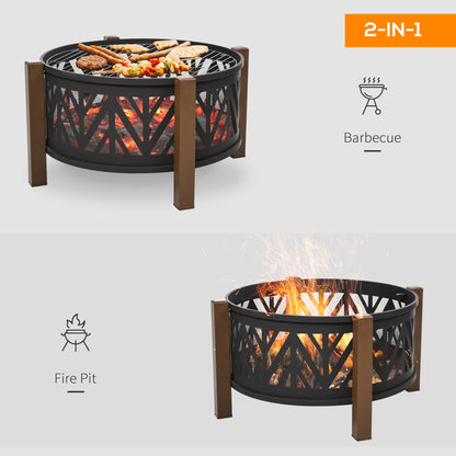 Outsunny Metal Large Firepit Bowl Outdoor 2-In-1 Round Fire Pit Brazier w/ Lid,  BBQ Grill, Poker for Backyard, Camping, Bonfire, Wood Burning Stove, 78 x 78 x 60cm, Black 