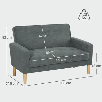 HOMCOM Two-Seater Velvet-Feel Sofa - Grey 