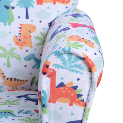 HOMCOM Children Armchair Kids Sofa Tub Chair Seat Cartoon Dinosaur Pattern Bedroom Flannel Wooden Frame Non-slip Playroom Seater 