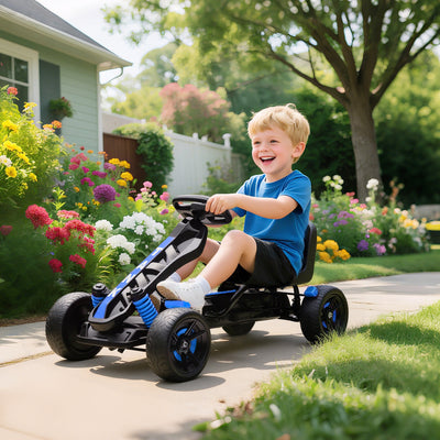AIYAPLAY Pedal Go Kart for Kids Aged 3-6 Years, with Freewheel System, Brake, EVA Anti-Slip Wheels, Blue 