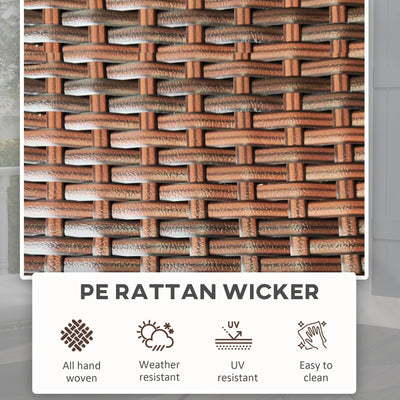 Outsunny Foldable PE Rattan Outdoor Coffee Table, Metal Frame Wicker Round Side Table, Coffee Table Side Table for Lawn, Garden, Mixed Brown 