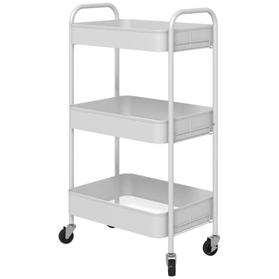 HOMCOM Three-Tier Steel Storage Trolley - White 