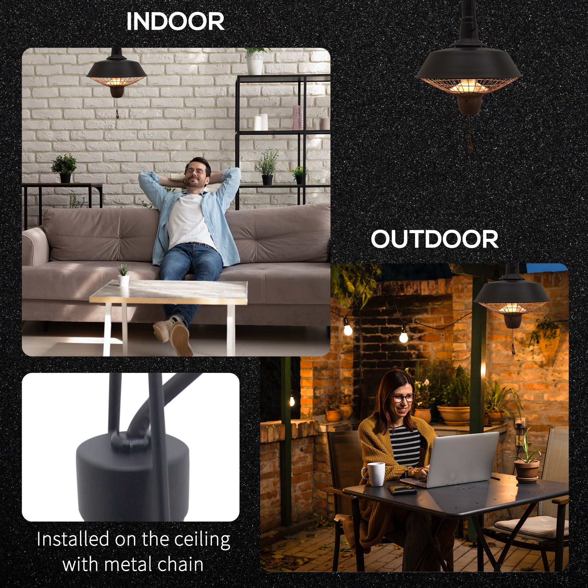 Outsunny 2100W Outdoor Ceiling Mounted Halogen Electric Heater Hanging Patio Garden Warmer Light - Black 