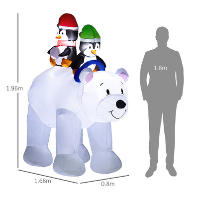Outsunny 6.4ft Inflatable Polar Bear and Penguin Christmas Inflatable 