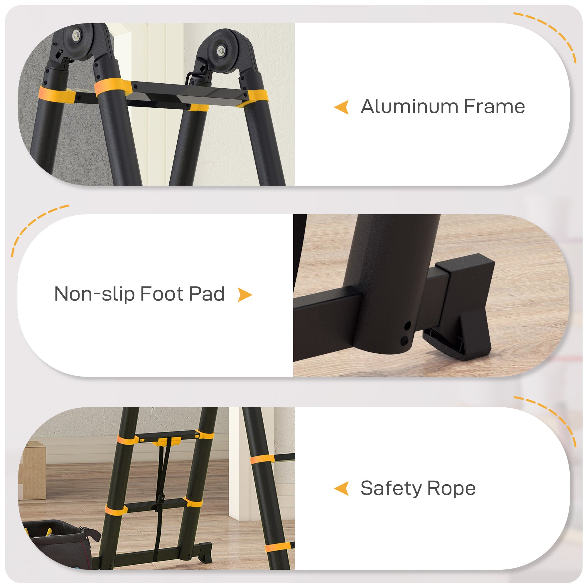 HOMCOM 3.8m Duo Aluminium Ladder w/ Tool Holder - Yellow 