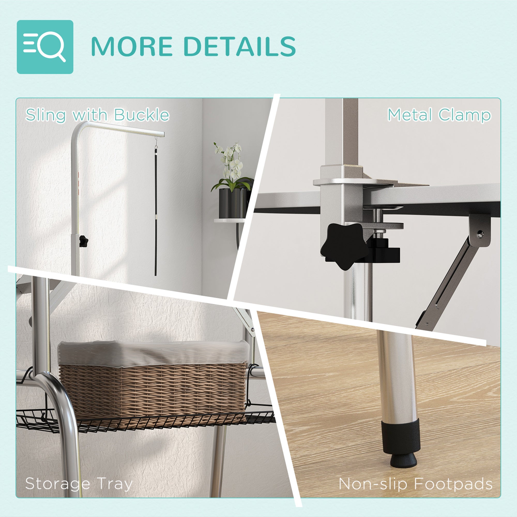 PawHut Foldable Dog Grooming Table Pet Drying Table with Adjustable Arm Non-Slip Rubber Tabletop Aluminium Alloy Edge Stainless Steel Bar Sling 94.5 x 55 x 81cm Black 