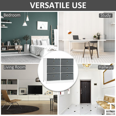HOMCOM Chests of Drawer, Fabric Dresser Storage Cabinet with 6 Drawers for Bedroom, Living Room and Hallway, White and Grey 