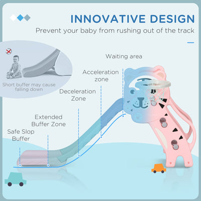 AIYAPLAY 3 in 1 Baby Slide for Indoor Use with Climber, Basketball Hoop, Basketball, for Ages 18-36 Months - Pink 