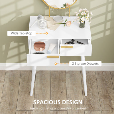 HOMCOM Dressing Table with Round Mirror - White 