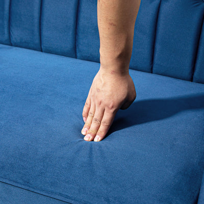 HOMCOM Velvet-Feel Three-Seater Sofa Bed - Blue 