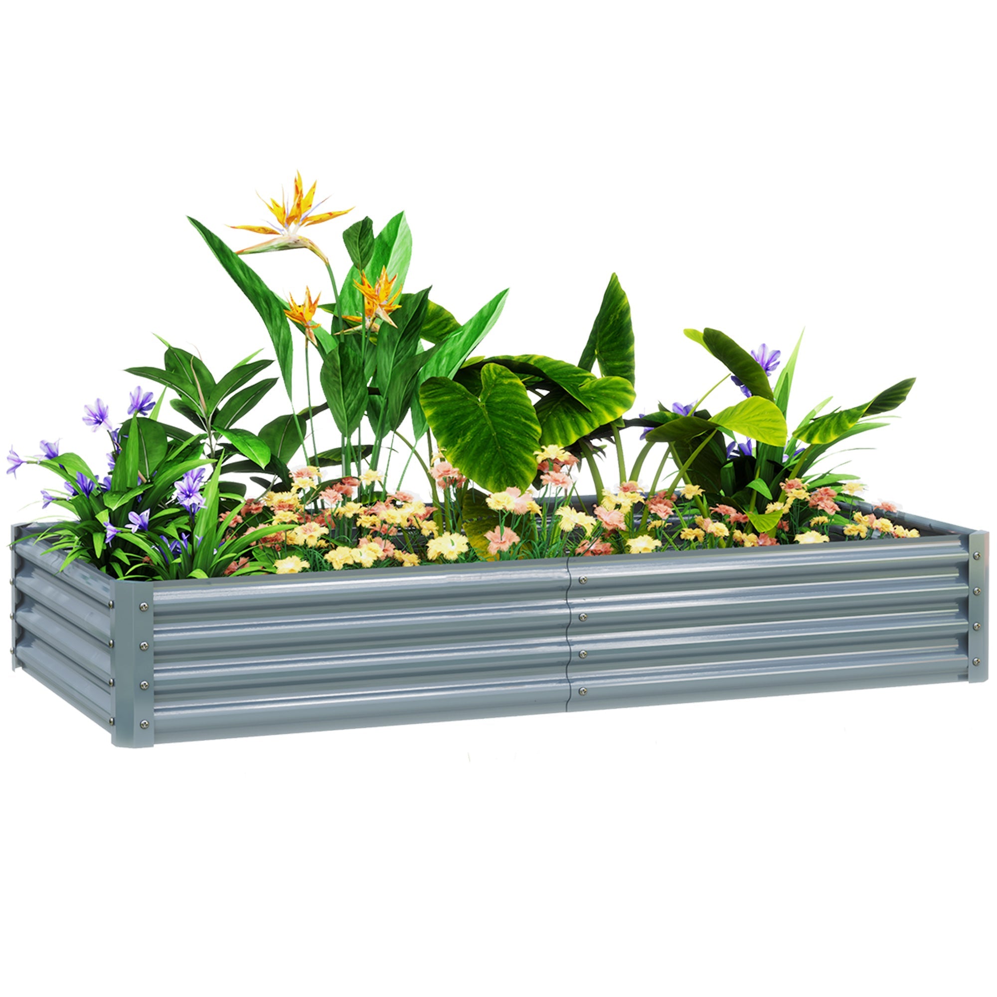 Outsunny 180 x 90cm Galvanised Steel Open Planter - Silver 