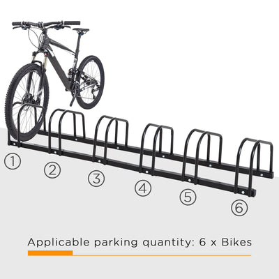 HOMCOM Bike Stand Parking Rack Floor or Wall Mount Bicycle Cycle Storage Locking Stand 179L x 33W x 27H (6 Racks, Black) 